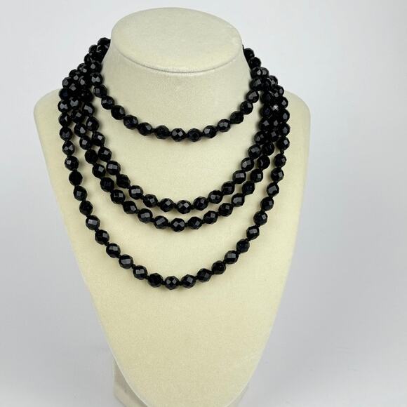 Jet Beaded Necklace 🛸 Extra long beaded Black Goth Witchy - Picture 1 of 5
